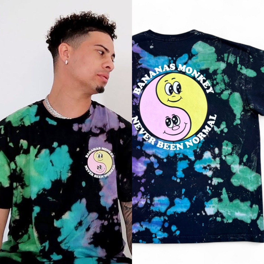Bananas Monkey Never Been Normal Tie‎ Dye T-Shirt Mens Medium Black Streetwear